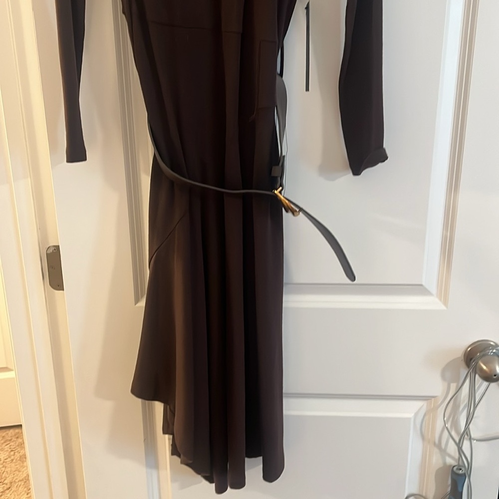 Donna Karan brown belted Asymmetrical Dress. Nwt xs - Picture 7 of 9